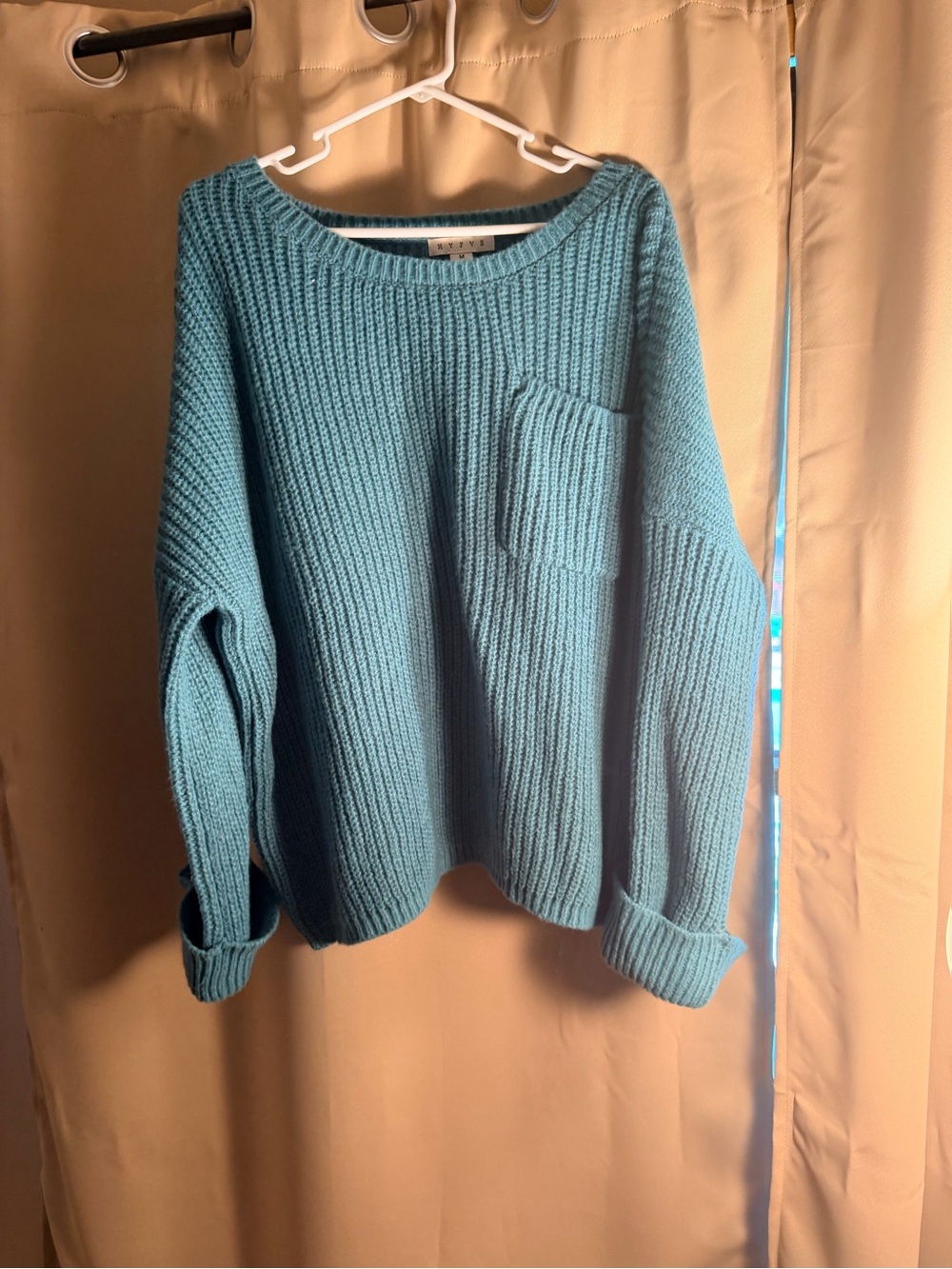 HYFVE Teal Ribbed Crewneck Sweater with Pocket